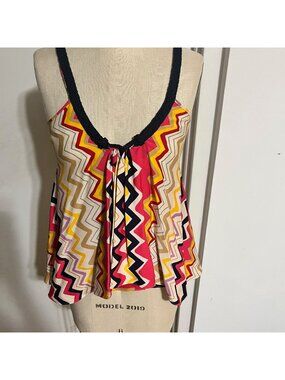 Diane Von Furstenberg MARLETTE Silk V Neck  Blouse Chevron Print  Size 0